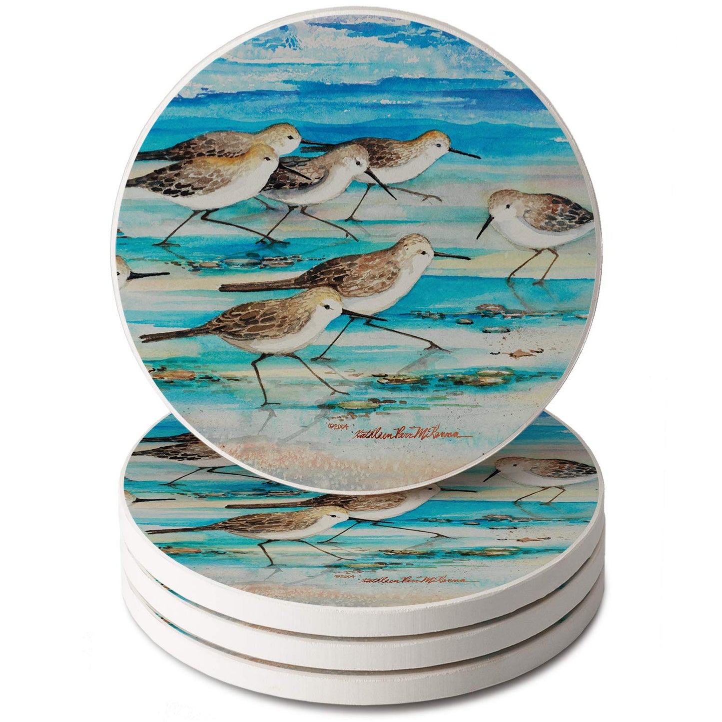Thirstystone Shore Birds 4 Pack Round Absorbent Stone Coasters 4" Diameter Manufactured in the USA