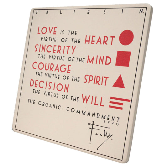 Organic Commandment Design from F.L.W. Foundation on 8" Square Stone Trivet Manufactured in The USA Heat Tolerant Easily Wipes Clean