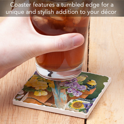 Thirstystone Bird Watching Single Tumbled Tile Stone Coaster with Protective Cork Backing Manufactured in The USA 4" Square, Artistic, Easily Wipes Clean