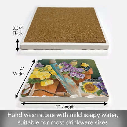 Thirstystone Bird Watching Single Tumbled Tile Stone Coaster with Protective Cork Backing Manufactured in The USA 4" Square, Artistic, Easily Wipes Clean
