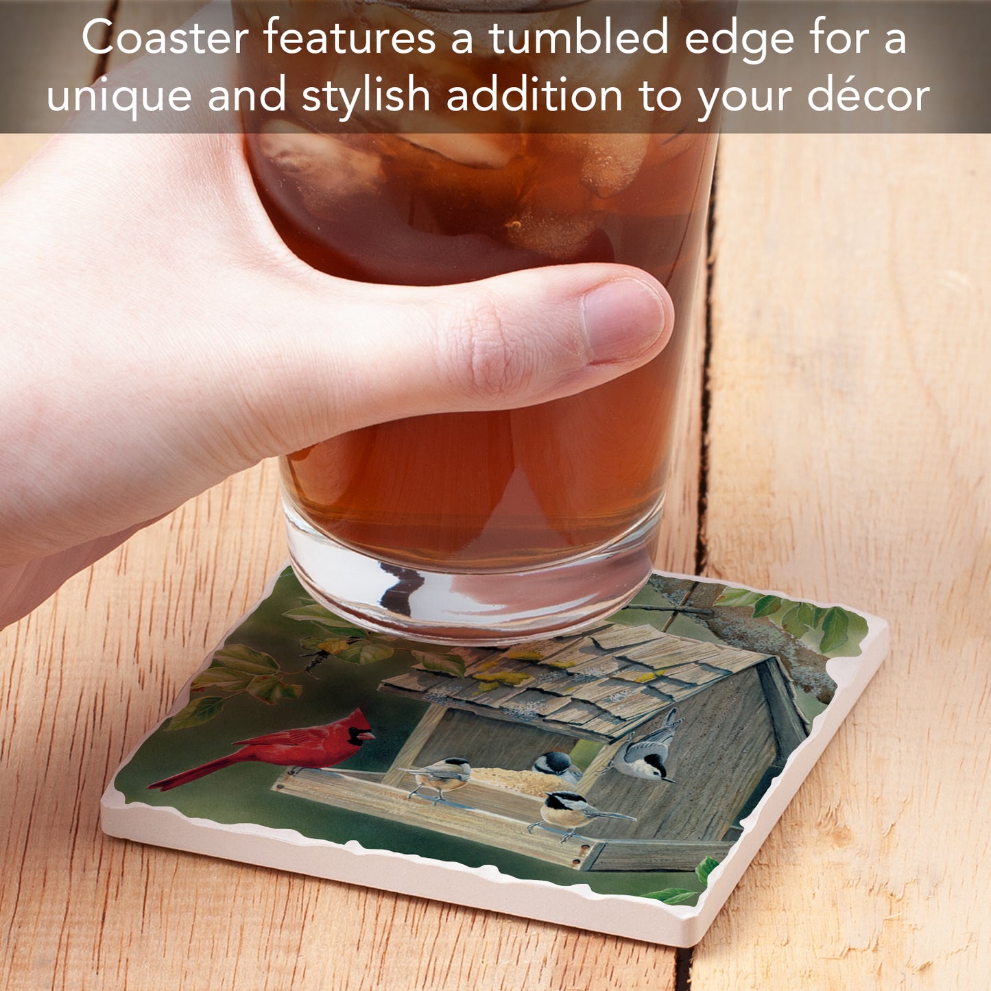 Thirstystone Red Cardinal Single Tumbled Tile Stone Coaster with Protective Cork Backing Manufactured in The USA 4" Square, Artistic, Easily Wipes Clean