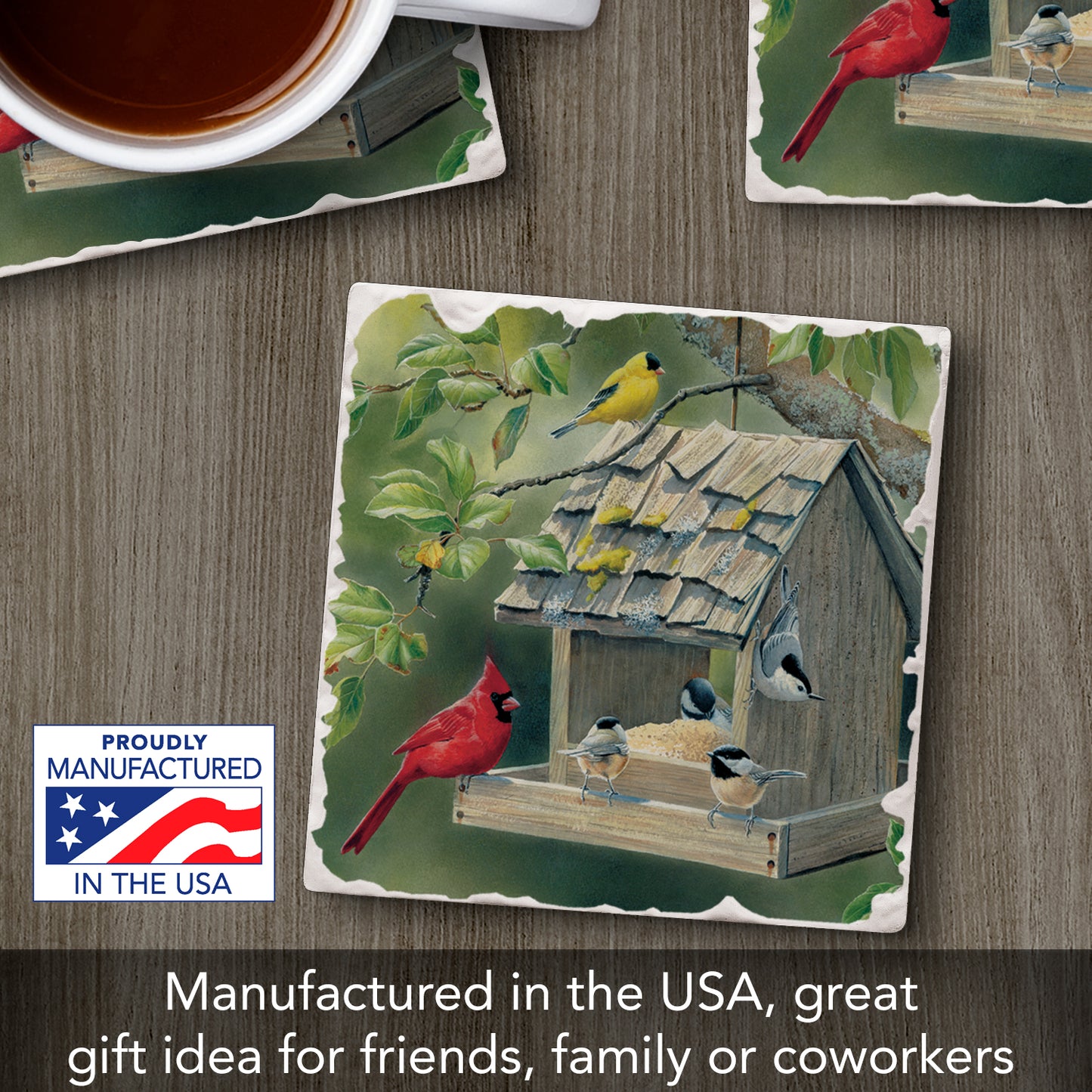 Thirstystone Red Cardinal Single Tumbled Tile Stone Coaster with Protective Cork Backing Manufactured in The USA 4" Square, Artistic, Easily Wipes Clean