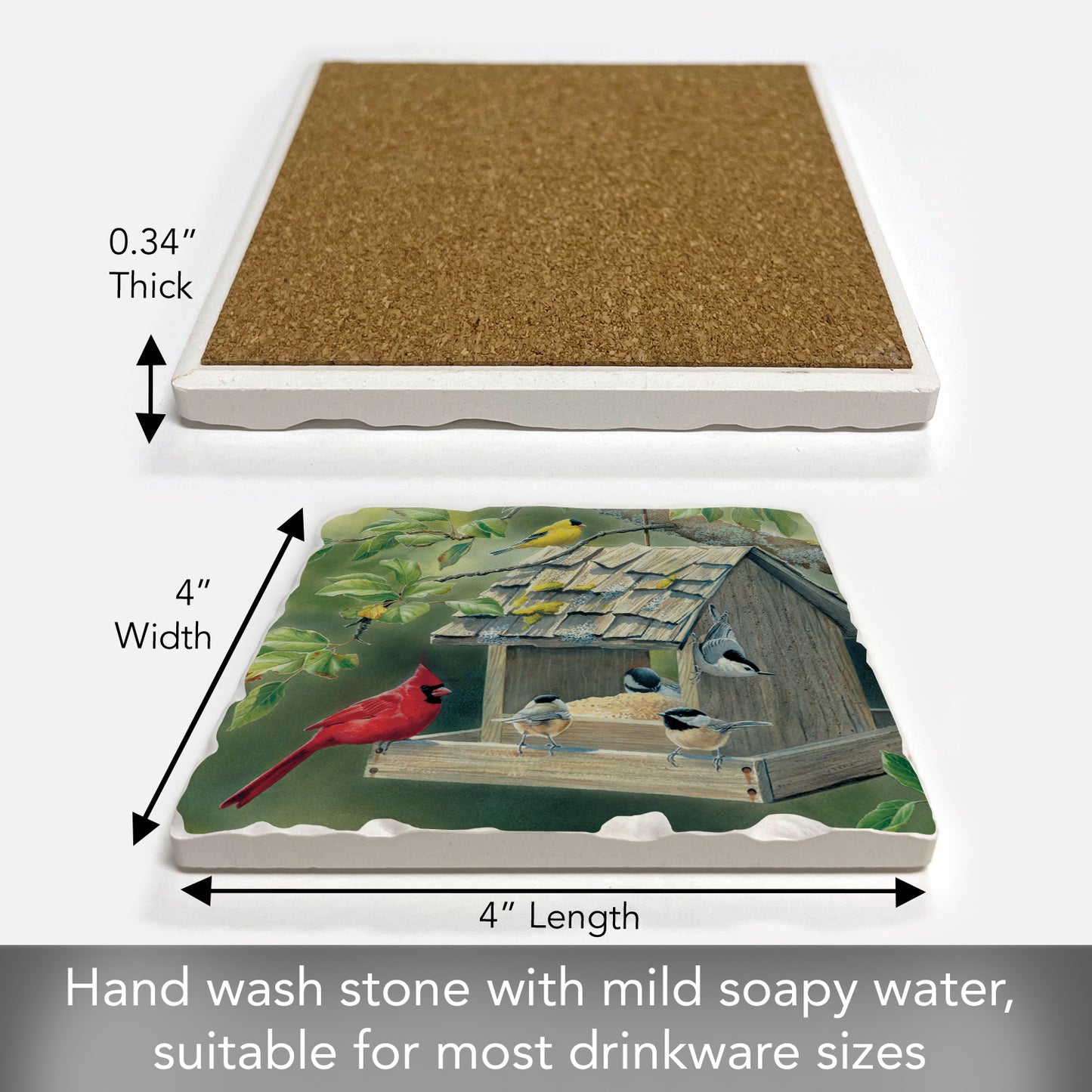Thirstystone Red Cardinal Single Tumbled Tile Stone Coaster with Protective Cork Backing Manufactured in The USA 4" Square, Artistic, Easily Wipes Clean