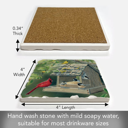 Thirstystone Red Cardinal Single Tumbled Tile Stone Coaster with Protective Cork Backing Manufactured in The USA 4" Square, Artistic, Easily Wipes Clean