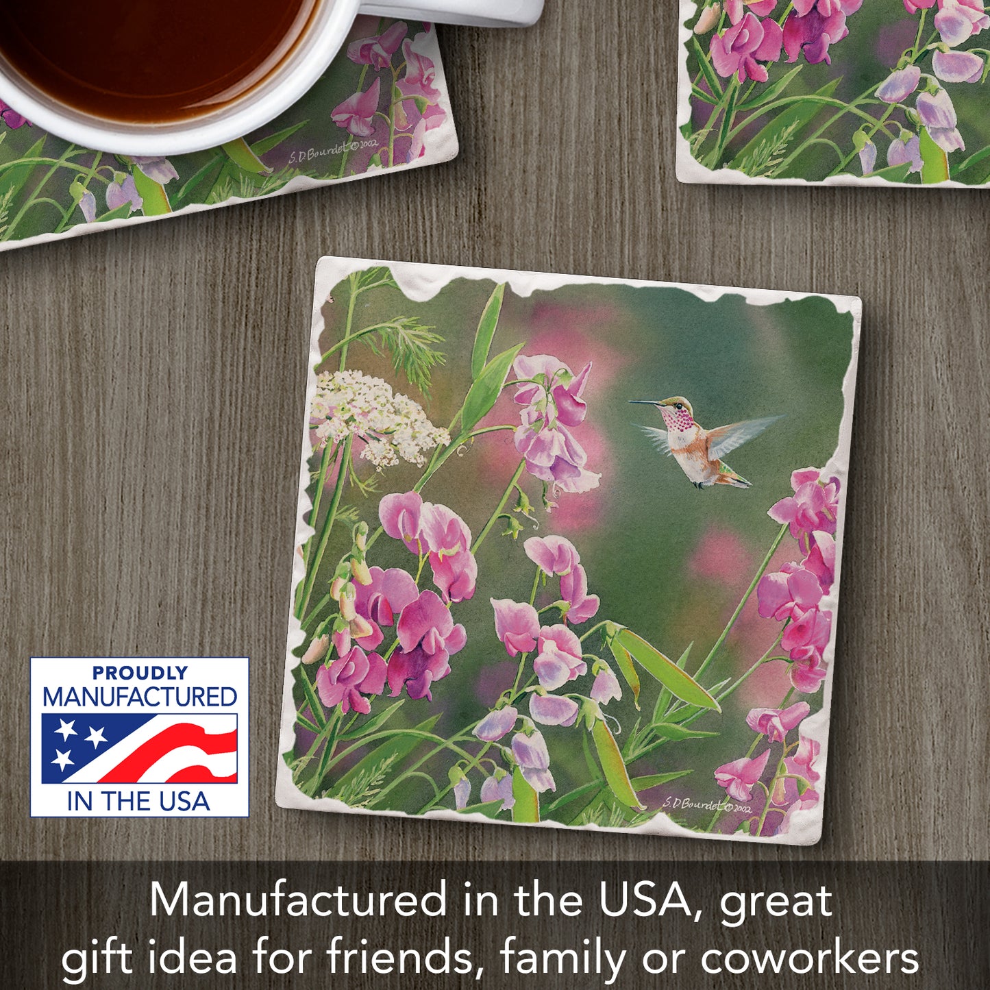 Thirstystone Take Flight 5 Single Tumbled Tile Stone Coaster with Protective Cork Backing Manufactured in The USA 4" Square, Colorful, Artistic, Easily Wipes Clean