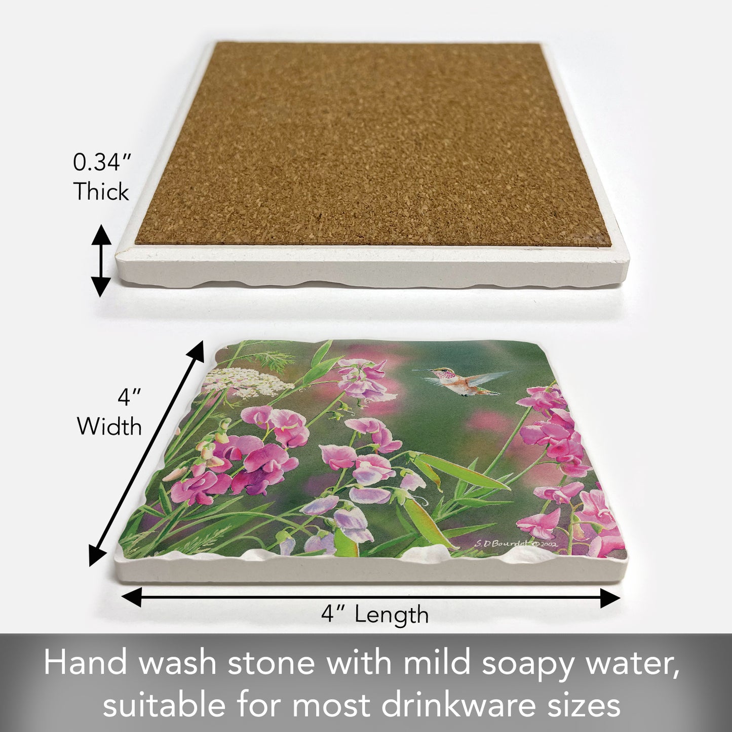 Thirstystone Take Flight 5 Single Tumbled Tile Stone Coaster with Protective Cork Backing Manufactured in The USA 4" Square, Colorful, Artistic, Easily Wipes Clean