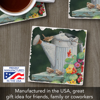 Thirstystone Watering Birds Single Tumbled Tile Stone Coaster with Protective Cork Backing Manufactured in The USA 4" Square, Artistic, Easily Wipes Clean