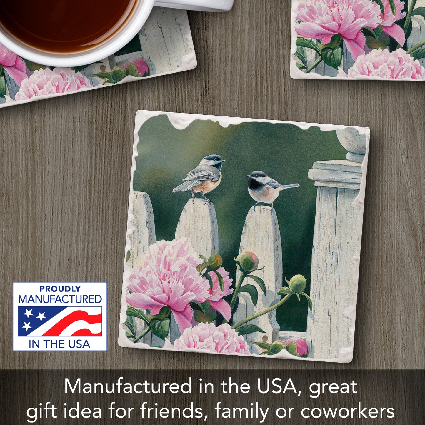 Thirstystone Garden Birds Single Tumbled Tile Stone Coaster with Protective Cork Backing Manufactured in The USA 4" Square, Artistic, Easily Wipes Clean