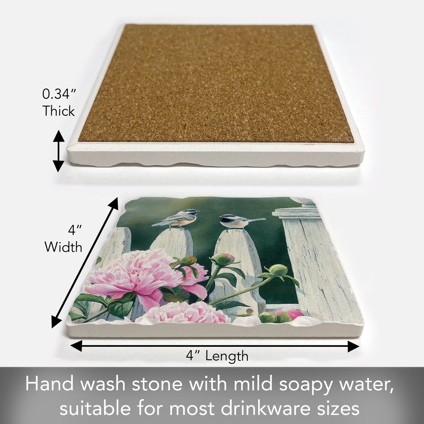 Thirstystone Garden Birds Single Tumbled Tile Stone Coaster with Protective Cork Backing Manufactured in The USA 4" Square, Artistic, Easily Wipes Clean