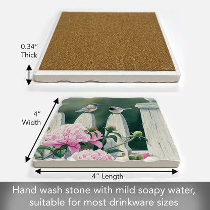 Thirstystone Garden Birds Single Tumbled Tile Stone Coaster with Protective Cork Backing Manufactured in The USA 4" Square, Artistic, Easily Wipes Clean