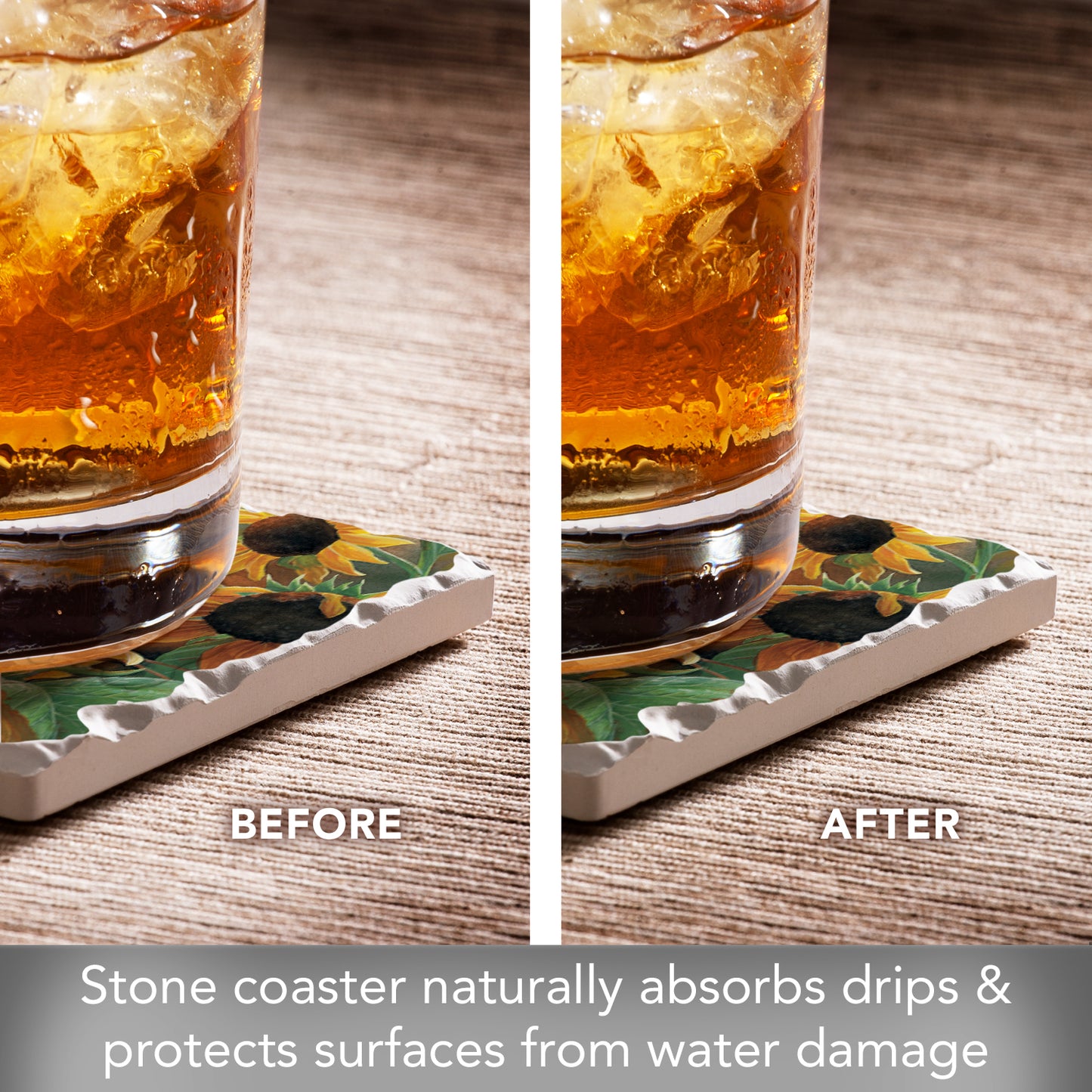Thirstystone Cardinal & Sunflowers Single Tumbled Tile Stone Coaster with Protective Cork Backing Manufactured in The USA 4" Square, Artistic, Easily Wipes Clean