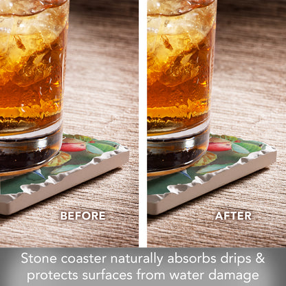 Thirstystone Bluebird Pair Single Tumbled Tile Stone Coaster with Protective Cork Backing Manufactured in The USA 4" Square, Artistic, Easily Wipes Clean