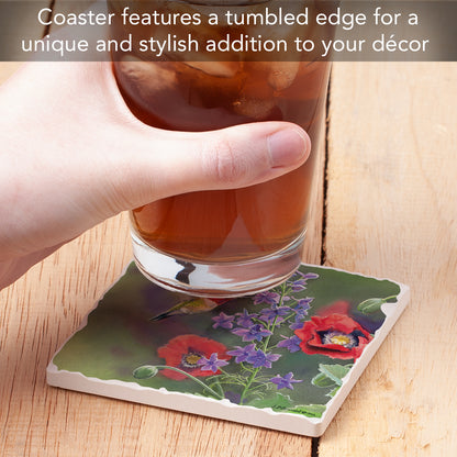 Thirstystone Floating Hummingbird Single Tumbled Tile Stone Coaster with Protective Cork Backing Manufactured in The USA 4" Square, Artistic, Easily Wipes Clean