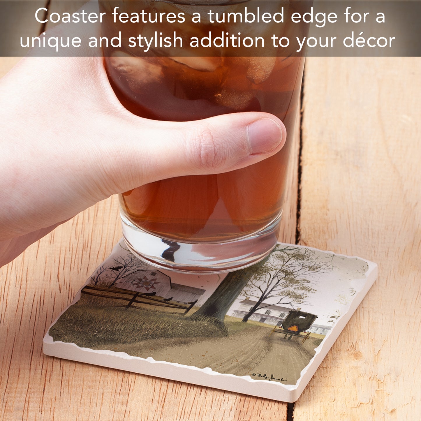 Thirstystone Amish Buggy Single Tumbled Tile Stone Coaster with Protective Cork Backing Manufactured in The USA 4" Square, Artistic, Easily Wipes Clean