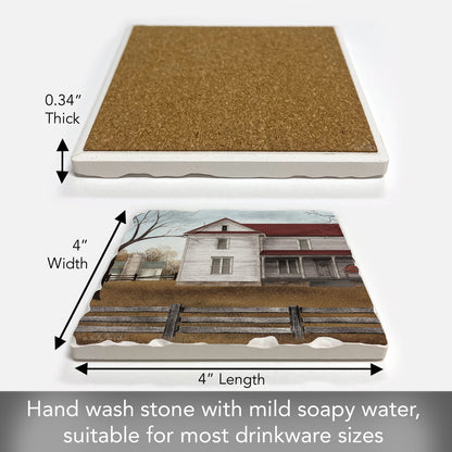 Thirstystone Family Farm Single Tumbled Tile Stone Coaster with Protective Cork Backing Manufactured in The USA 4" Square, Artistic, Easily Wipes Clean