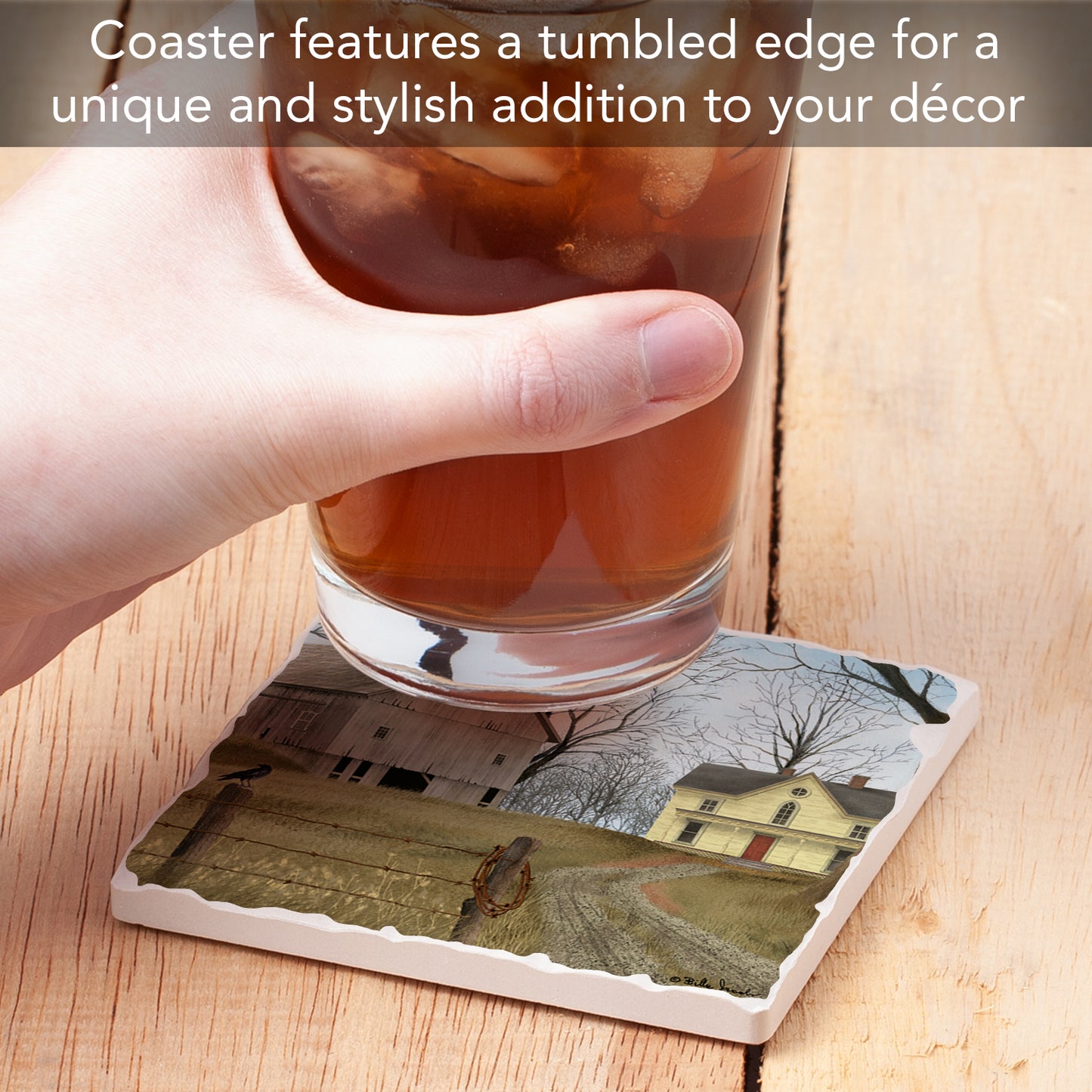 Thirstystone Homeward Single Tumbled Tile Stone Coaster with Protective Cork Backing Manufactured in The USA 4" Square, Artistic, Easily Wipes Clean