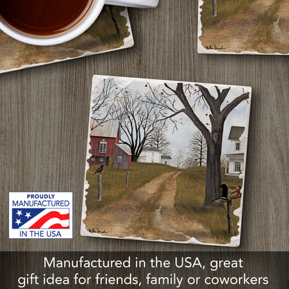 Thirstystone Old Dirt Road Single Tumbled Tile Stone Coaster with Protective Cork Backing Manufactured in The USA 4" Square, Artistic, Easily Wipes Clean