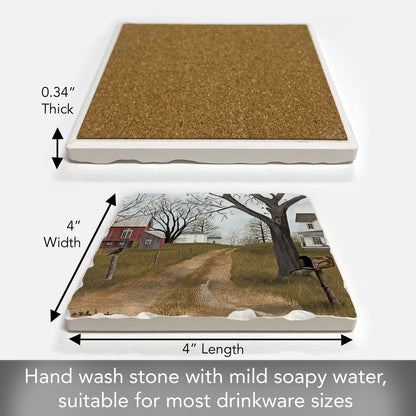 Thirstystone Old Dirt Road Single Tumbled Tile Stone Coaster with Protective Cork Backing Manufactured in The USA 4" Square, Artistic, Easily Wipes Clean