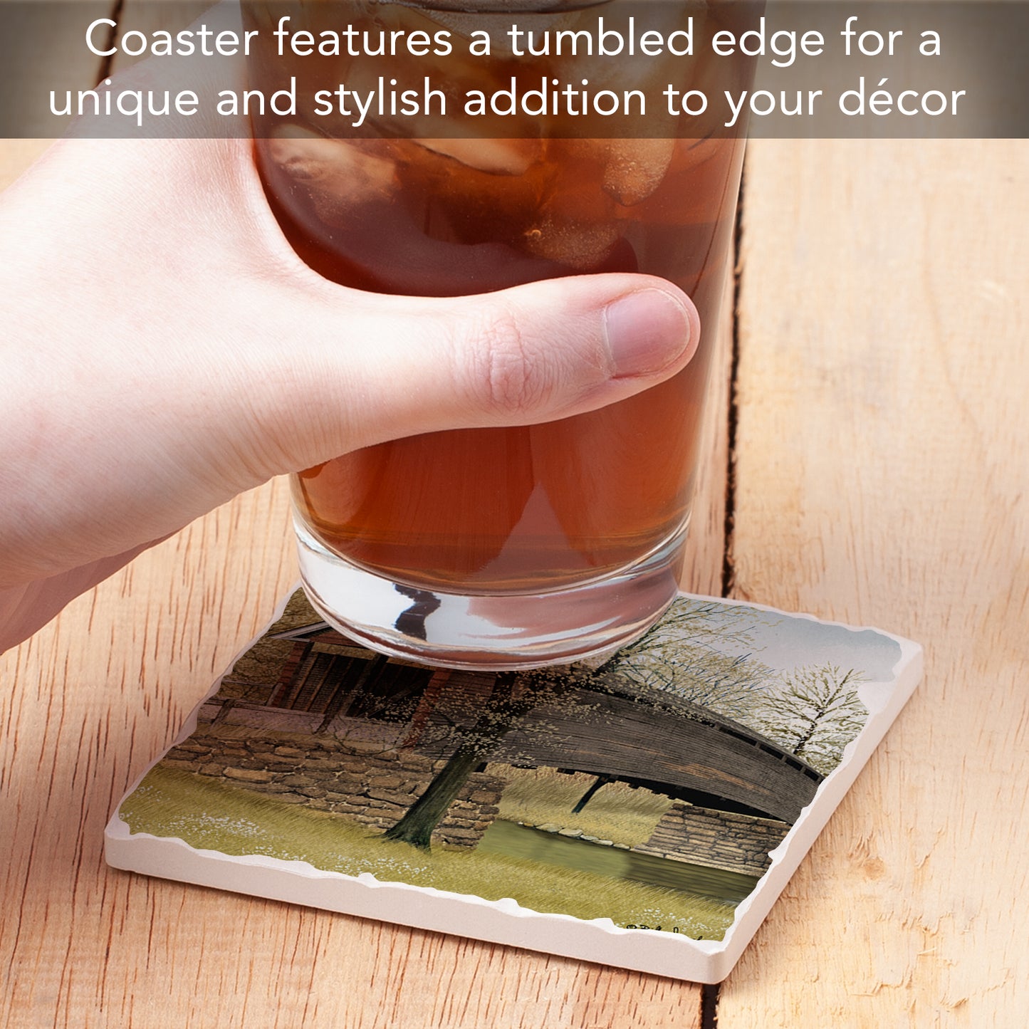 Thirstystone Humpback Bridge Single Tumbled Tile Stone Coaster with Protective Cork Backing Manufactured in The USA 4" Square, Artistic, Easily Wipes Clean