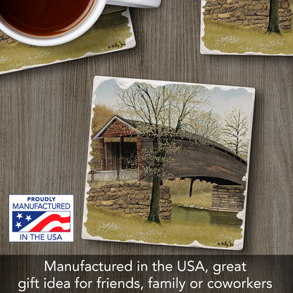 Thirstystone Humpback Bridge Single Tumbled Tile Stone Coaster with Protective Cork Backing Manufactured in The USA 4" Square, Artistic, Easily Wipes Clean