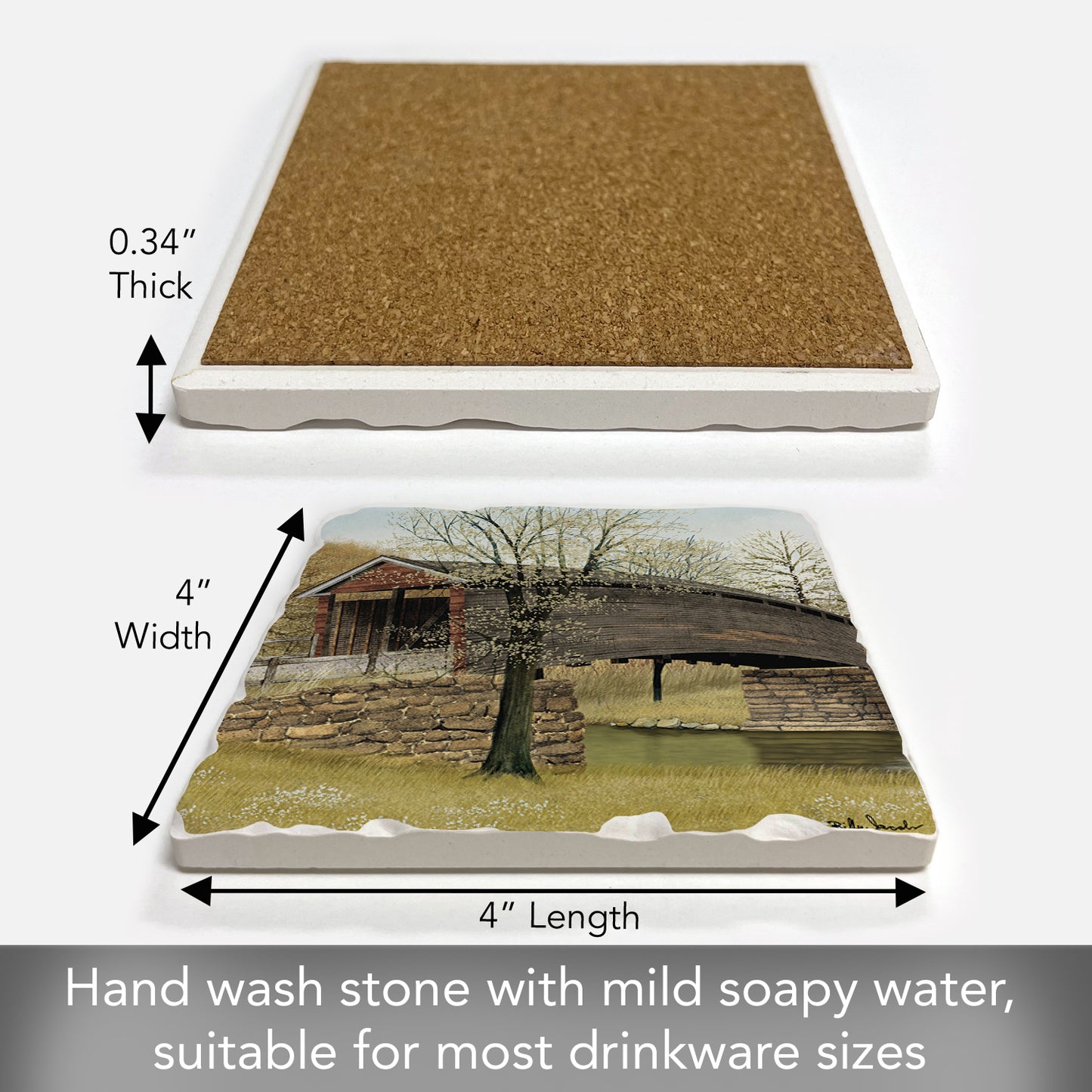Thirstystone Humpback Bridge Single Tumbled Tile Stone Coaster with Protective Cork Backing Manufactured in The USA 4" Square, Artistic, Easily Wipes Clean