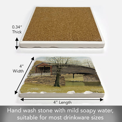 Thirstystone Humpback Bridge Single Tumbled Tile Stone Coaster with Protective Cork Backing Manufactured in The USA 4" Square, Artistic, Easily Wipes Clean