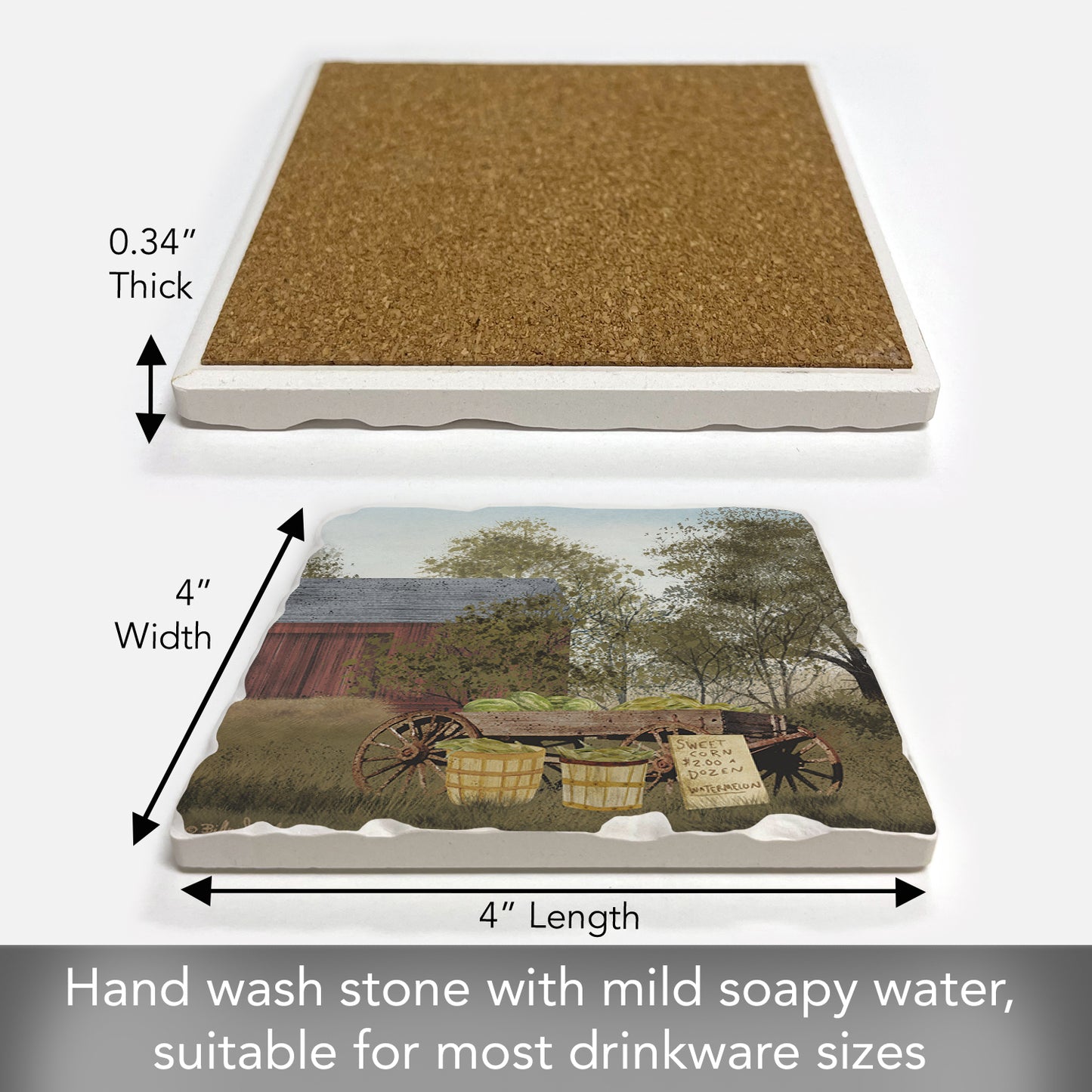 Thirstystone Produce Wagon Single Tumbled Tile Stone Coaster with Protective Cork Backing Manufactured in The USA 4" Square, Artistic, Easily Wipes Clean