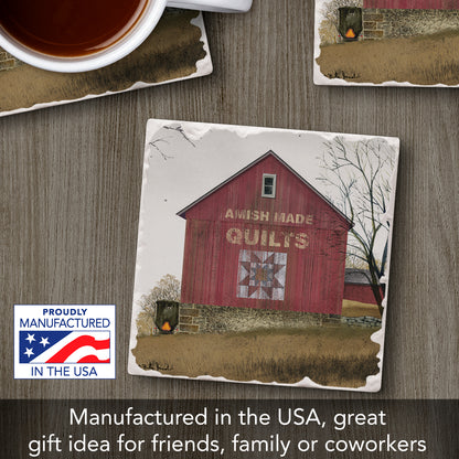 Thirstystone Quilt Barn Single Tumbled Tile Stone Coaster with Protective Cork Backing Manufactured in The USA 4" Square, Artistic, Easily Wipes Clean