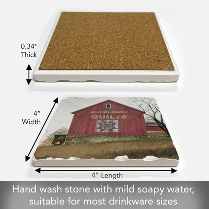 Thirstystone Quilt Barn Single Tumbled Tile Stone Coaster with Protective Cork Backing Manufactured in The USA 4" Square, Artistic, Easily Wipes Clean