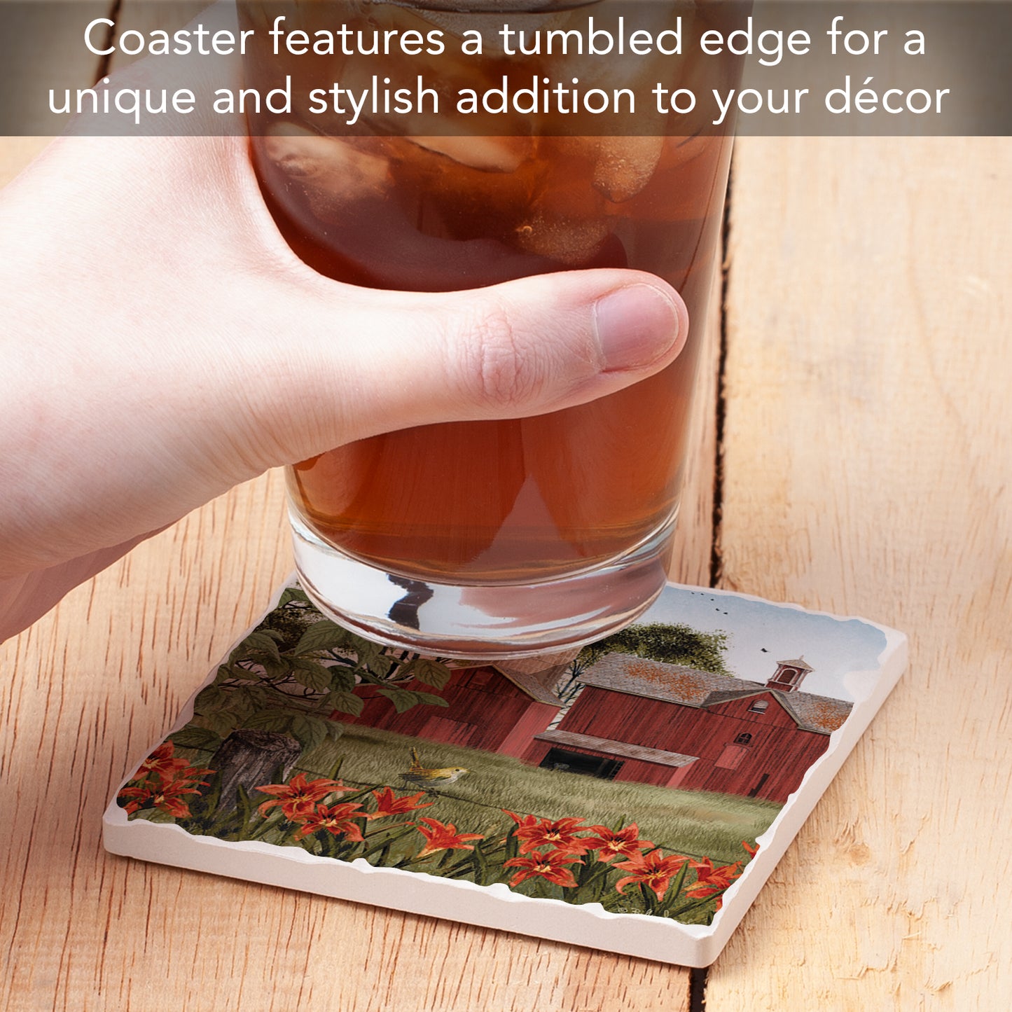 Thirstystone Summer Days Single Tumbled Tile Stone Coaster with Protective Cork Backing Manufactured in The USA 4" Square, Artistic, Easily Wipes Clean