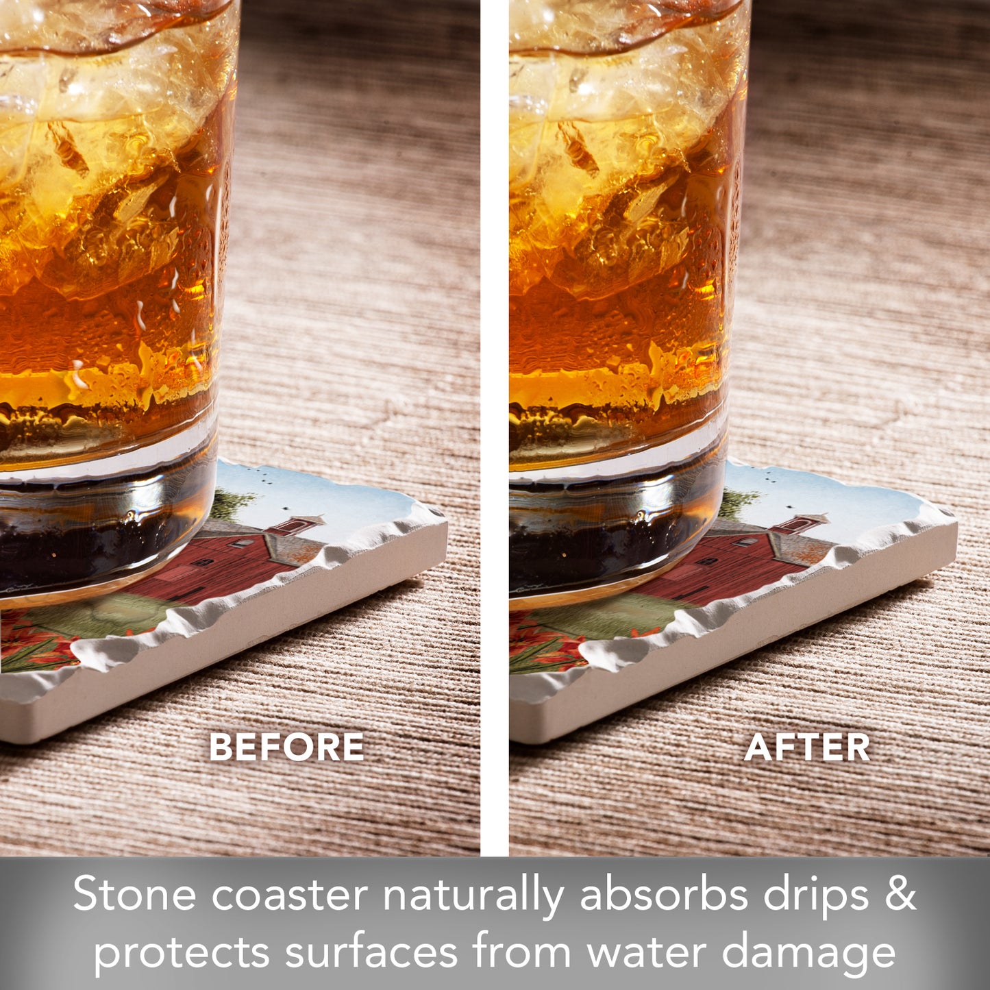 Thirstystone Summer Days Single Tumbled Tile Stone Coaster with Protective Cork Backing Manufactured in The USA 4" Square, Artistic, Easily Wipes Clean