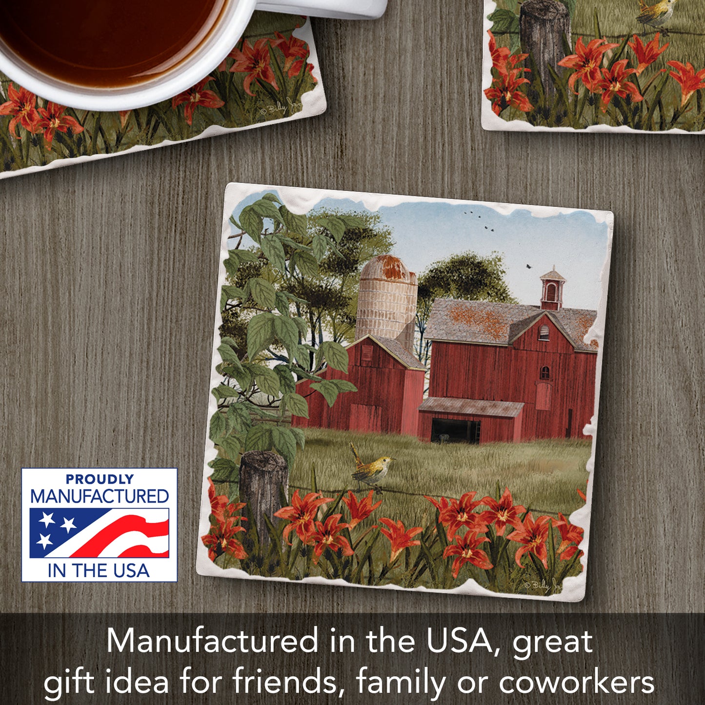 Thirstystone Summer Days Single Tumbled Tile Stone Coaster with Protective Cork Backing Manufactured in The USA 4" Square, Artistic, Easily Wipes Clean