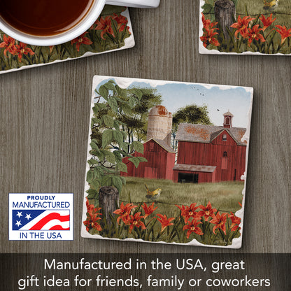 Thirstystone Summer Days Single Tumbled Tile Stone Coaster with Protective Cork Backing Manufactured in The USA 4" Square, Artistic, Easily Wipes Clean