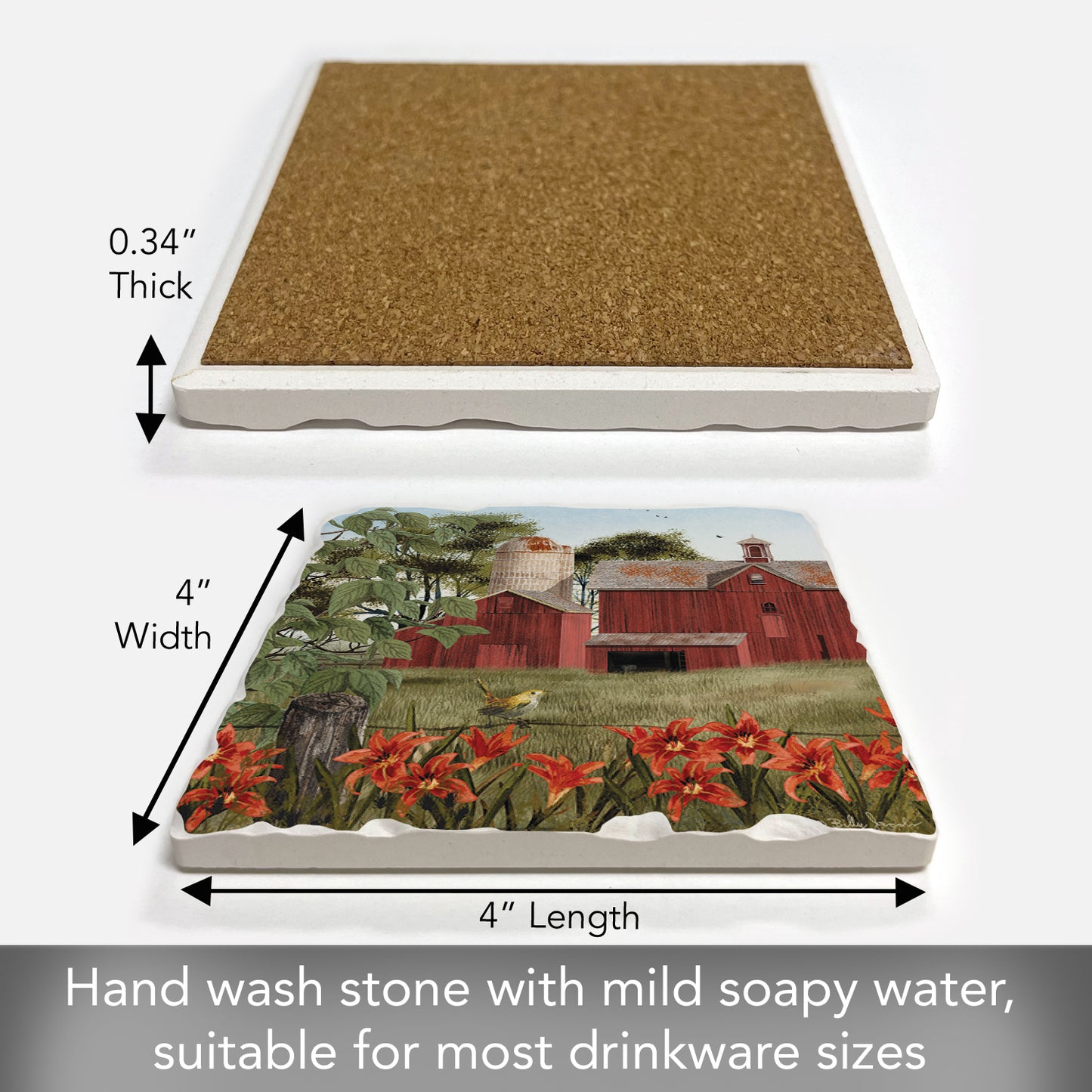 Thirstystone Summer Days Single Tumbled Tile Stone Coaster with Protective Cork Backing Manufactured in The USA 4" Square, Artistic, Easily Wipes Clean