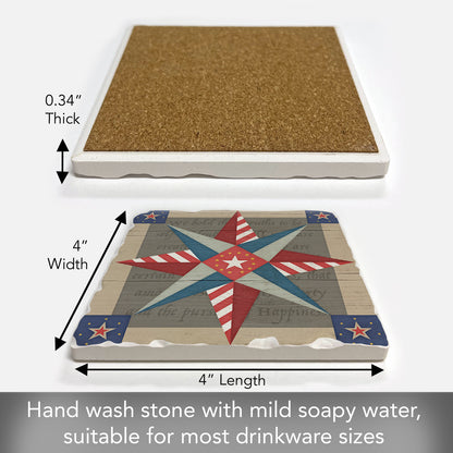 Thirstystone American Guiding Star Quilt Design Single Tumbled Tile Stone Coaster with Protective Cork Backing Manufactured in The USA 4" Square, Colorful, Artistiic, Easily Wipes Clean