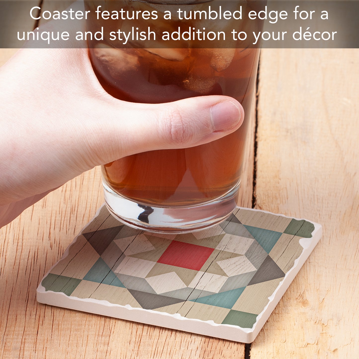 Thirstystone Quilt Design Barn Star Single Tumbled Tile Stone Coaster with Protective Cork Backing Manufactured in The USA 4" Square
