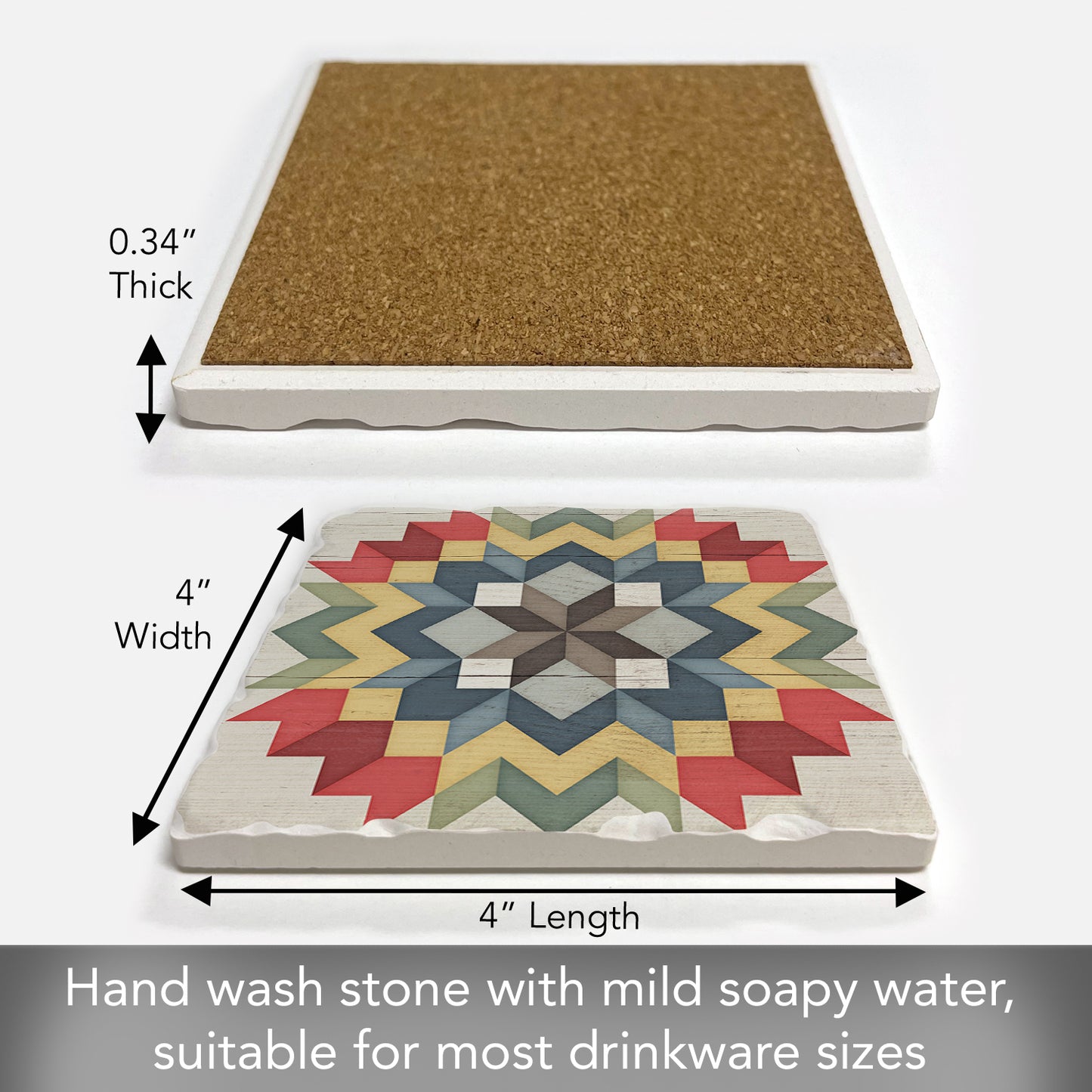 Thirstystone Carpenters Star Single Tumbled Tile Stone Coaster with Protective Cork Backing Manufactured in The USA 4" Square, Colorful, Artistic, Easily Wipes Clean