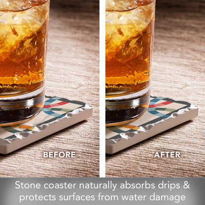 Thirstystone Quilt Design Double Wedding Ring Single Tumbled Tile Stone Coaster with Protective Cork Backing Manufactured in The USA 4" Square, Artistic, Easily Wipes Clean
