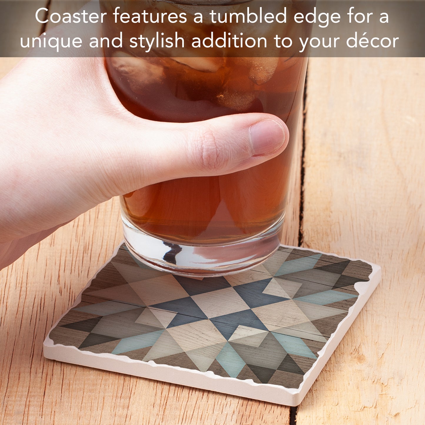 Thirstystone Quilt Design Single Tumbled Tile Stone Coaster with Protective Cork Backing Manufactured in The USA 4" Square, Artistic, Easily Wipes Clean