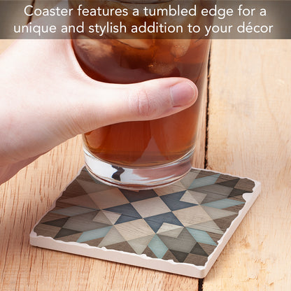 Thirstystone Quilt Design Single Tumbled Tile Stone Coaster with Protective Cork Backing Manufactured in The USA 4" Square, Artistic, Easily Wipes Clean