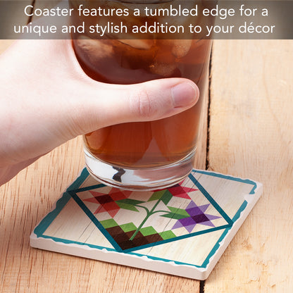 Thirstystone Quilt Design Tulip Trio Single Tumbled Tile Stone Coaster Manufactured in The USA 4" Square
