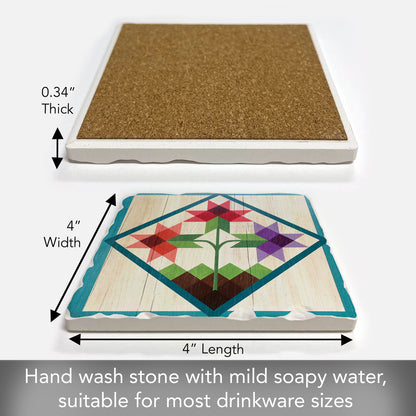 Thirstystone Quilt Design Tulip Trio Single Tumbled Tile Stone Coaster Manufactured in The USA 4" Square