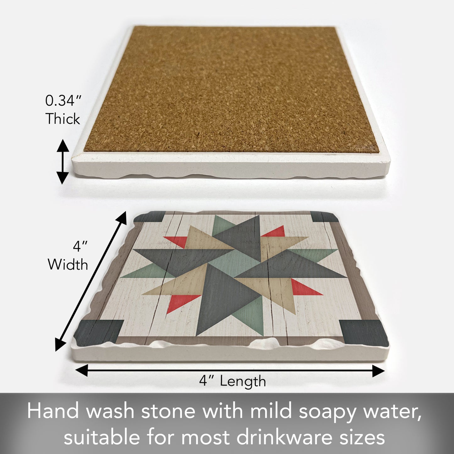 Thirstystone Quilt Design Windmill Single Tumbled Tile Stone Coaster with Protective Cork Backing Manufactured in The USA 4" Square, Artistic, Easily Wipes Clean