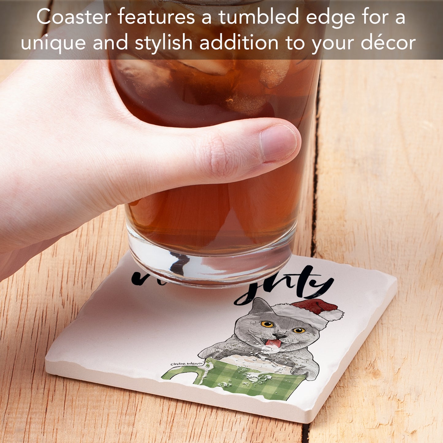 Thirstystone Define Naughty Cat Single Tumbled Tile Coaster Manufactured in The USA Adorable, Create Your Own Collection