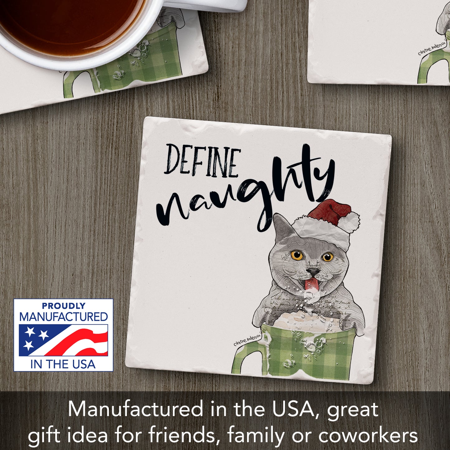 Thirstystone Define Naughty Cat Single Tumbled Tile Coaster Manufactured in The USA Adorable, Create Your Own Collection