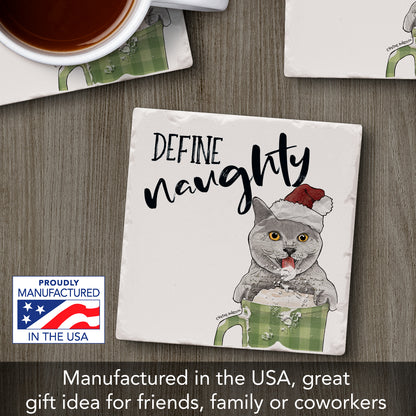 Thirstystone Define Naughty Cat Single Tumbled Tile Coaster Manufactured in The USA Adorable, Create Your Own Collection