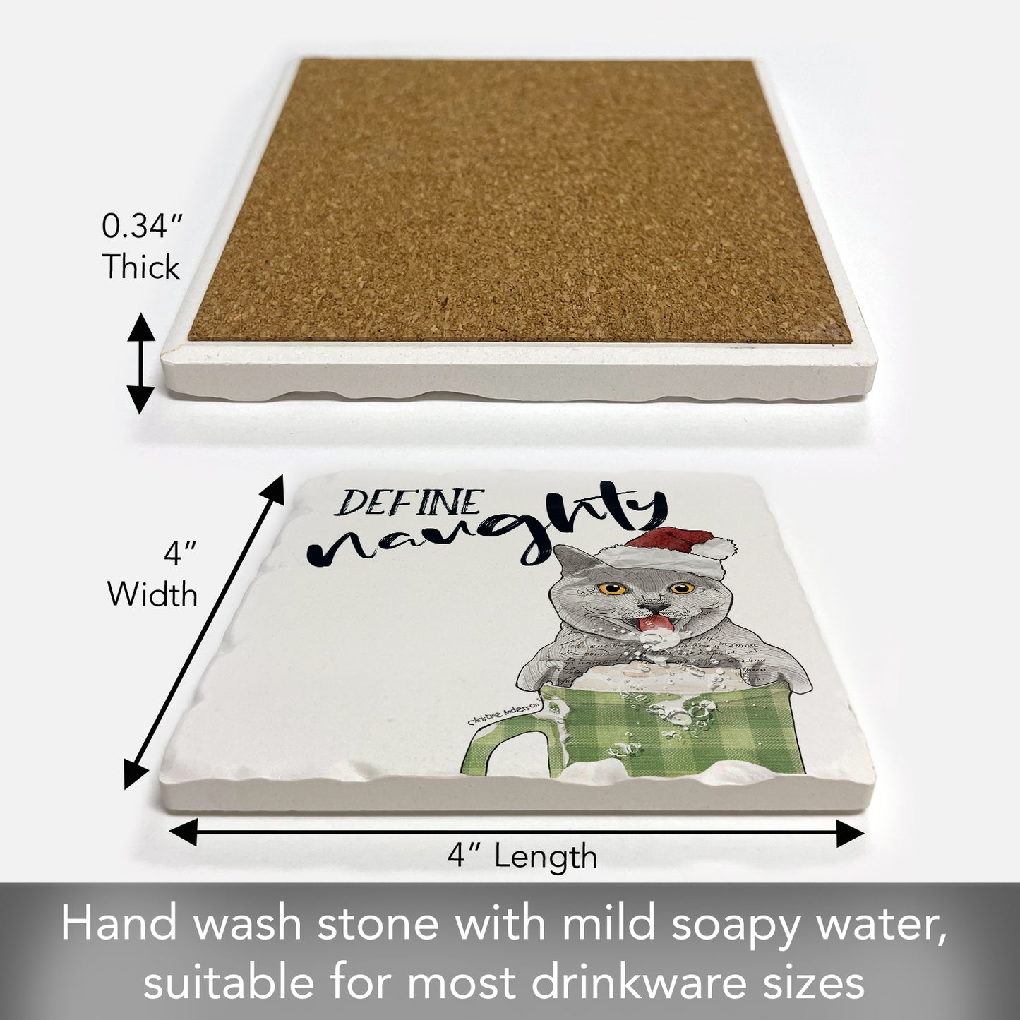 Thirstystone Define Naughty Cat Single Tumbled Tile Coaster Manufactured in The USA Adorable, Create Your Own Collection