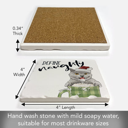 Thirstystone Define Naughty Cat Single Tumbled Tile Coaster Manufactured in The USA Adorable, Create Your Own Collection