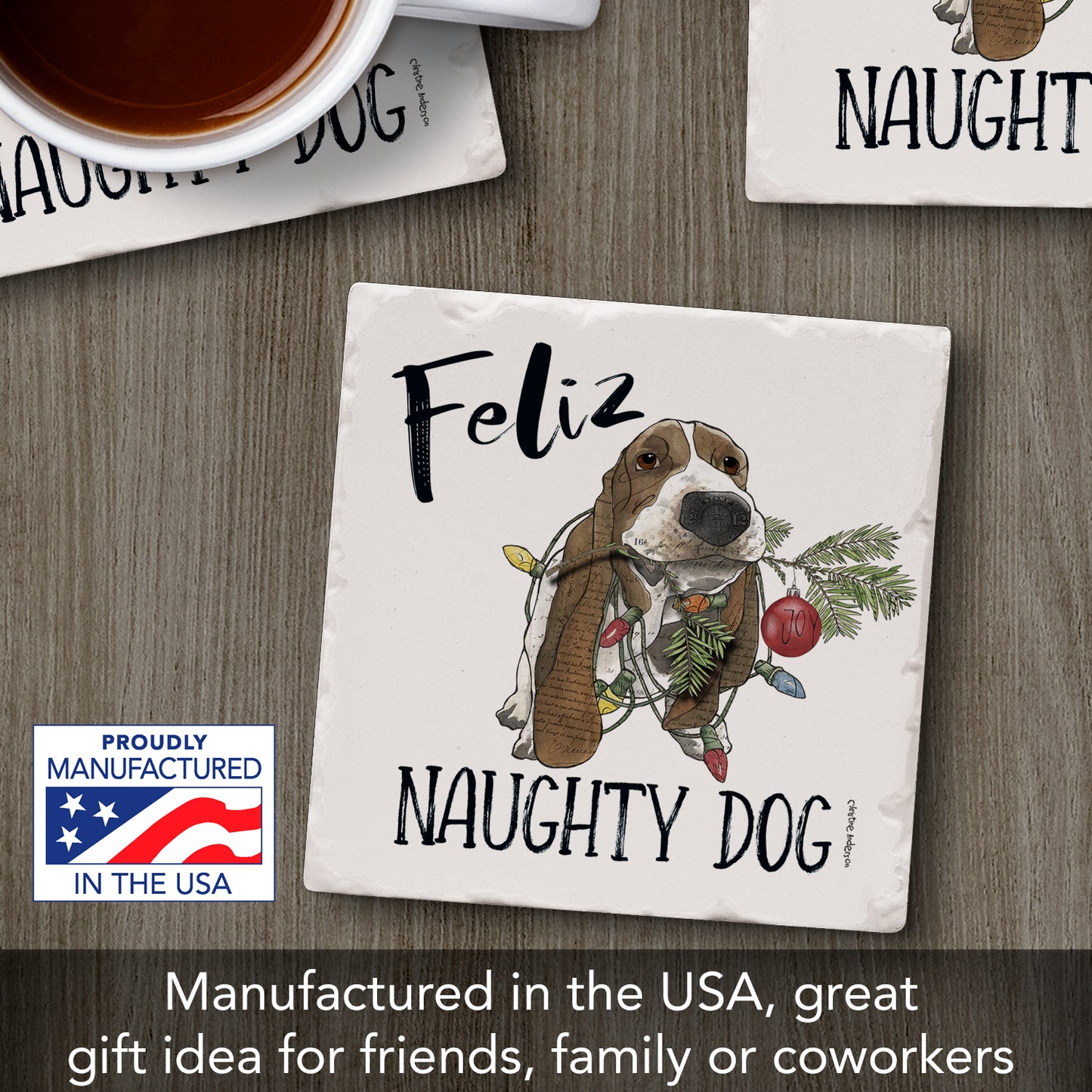 Thirstystone Feliz Naughty Dog Single Tumbled Tile Coaster Manufactured in The USA Adorable, Create Your Own Collection