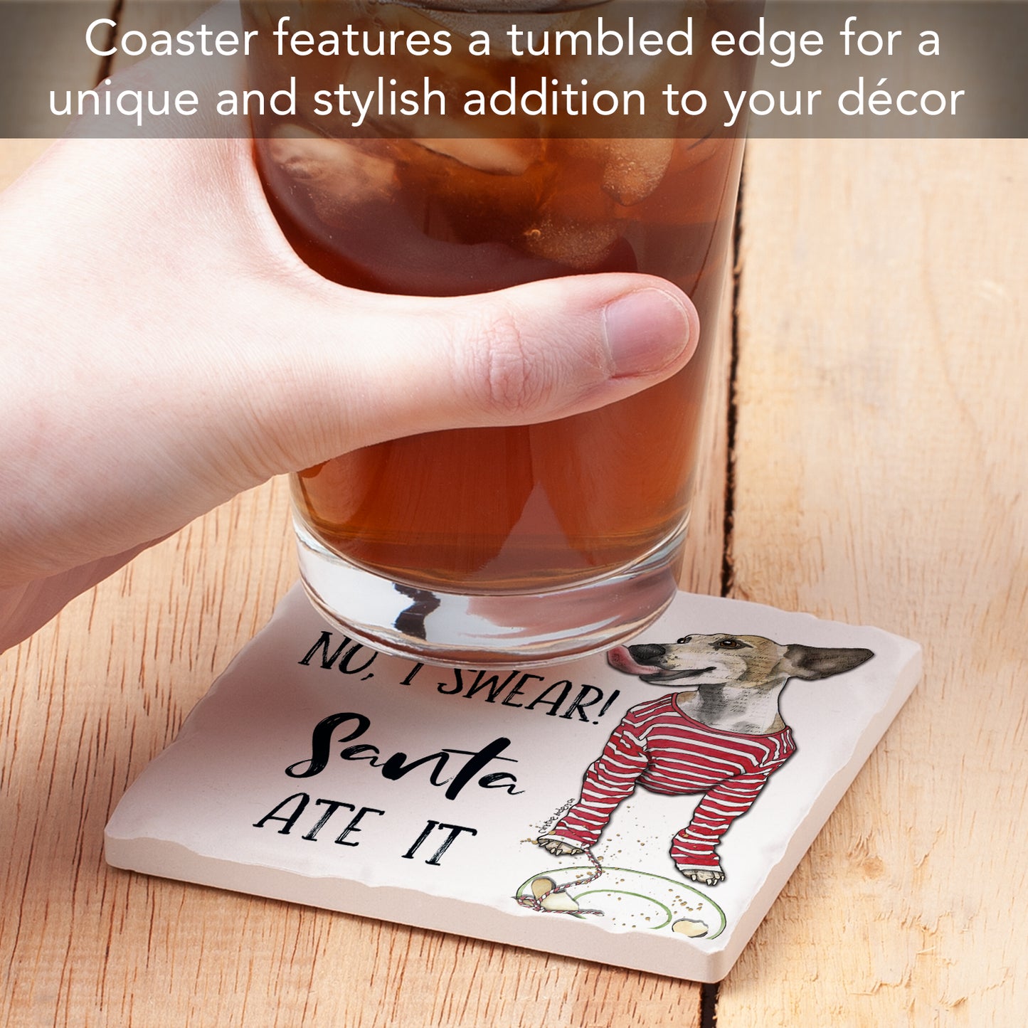 Thirstystone Santa Ate It Single Tumbled Tile Coaster Manufactured in The USA Adorable, Create Your Own Collection